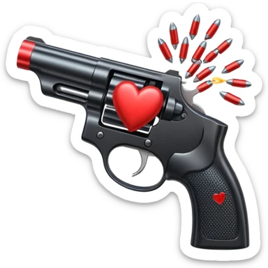 Black hand gun shooting a heart bullets out of the tip  sticker