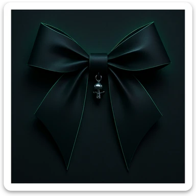 minimalist goth bow, matte neon black, sharp edges, small silver charm, modern dark aesthetic, neon goth palette sticker