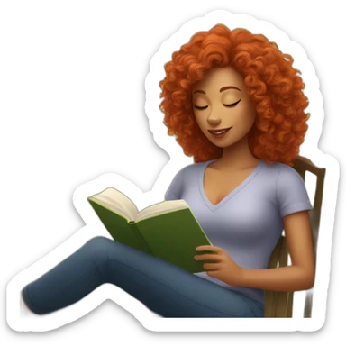 woman with curly red hair reading a book with a glass of wine in a park sticker