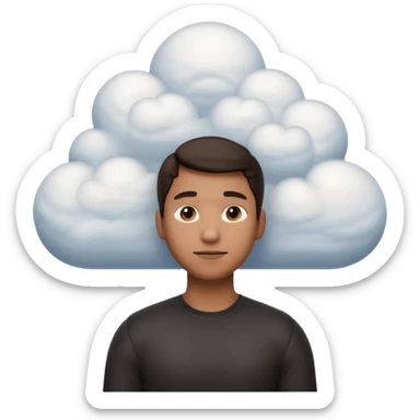 front view of a person from shoulders up, fully composed of volumetric clouds, apple emoji style sticker