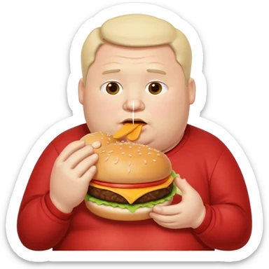 Fat man eating hamburger sticker