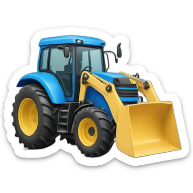 blue tractor with a shovel front sticker