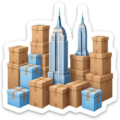 Empire State Building light blue with plain brown cardboard boxes sticker
