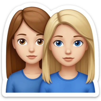 Two girls one with long brown hair and brown eyes the other with short blonde hair and blue eyes sticker