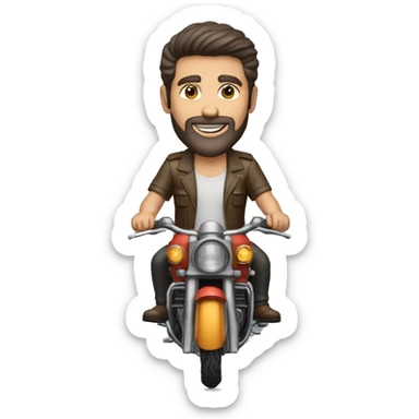 motociclista homem 40 anos, sem barba, meio gordinho, fazendo joia em cima de uma moto sticker