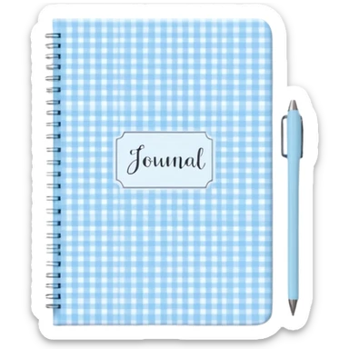 Cute  journal cover, pastel blue gingham pattern
Handwritten feminine typography, soft aesthetic, cozy girl vibe
Clean product mockup, minimal shadows, lifestyle stationery style sticker