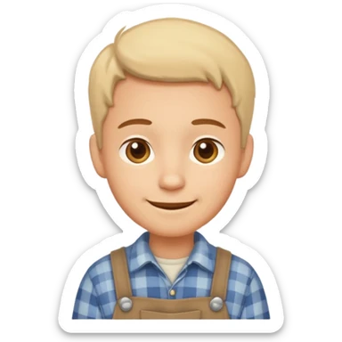 A calm, friendly male cartoon character with light skin, simple farm clothes, warm smile, stylized as a cute, readable emoji icon with soft earthy color sticker