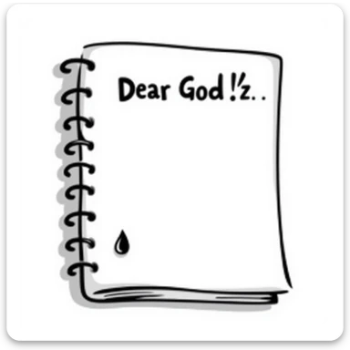 Hand-drawn notebook page with "Dear God" written at the top in a student's handwriting, looking like the start of a desperate essay sticker
