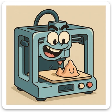 cartoon style 3D printer with playful and exaggerated features sticker