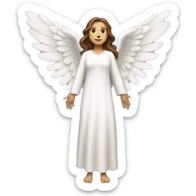 Full length white woman with brown hair dressed as an angel with wings and  sticker