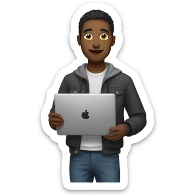 college student holding a laptop sticker