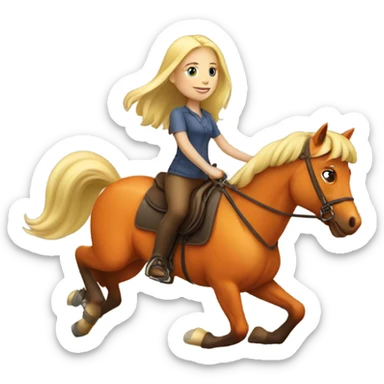 Blonde girl riding orange horse  sticker