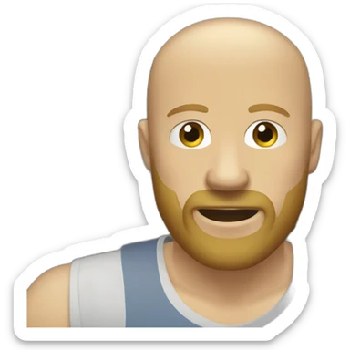 Blonde beard bald head man in shed sticker