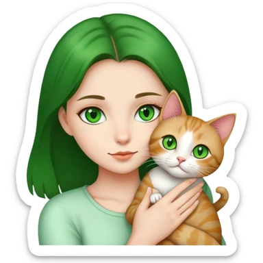 girl holding a gree eyes cat sticker