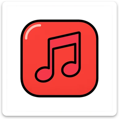 red music note app icon, glossy red, music note, subtle shadow sticker