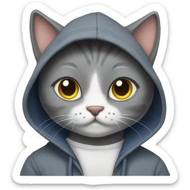 Grey cat wearing hoodie  sticker