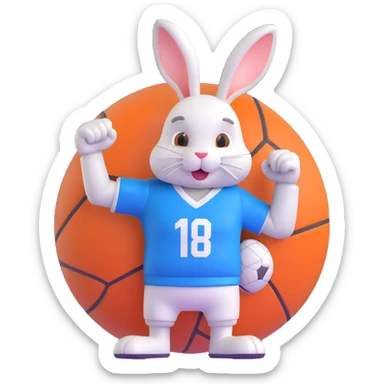 bunny mascot wearing a blue football jersey, flexing sticker