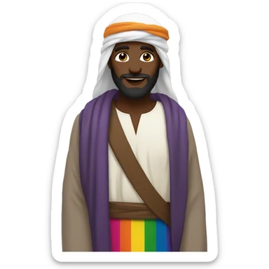 a LGBTQ, dark skin jesus with a turban, muslim style for LGBTQ pride month sticker