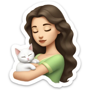brunette Sleeping beauty girl with white kitty sticker