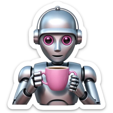 robot drink pink coffee sticker