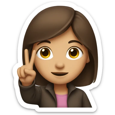 brunette haired girl holding up the peace sign sticker
