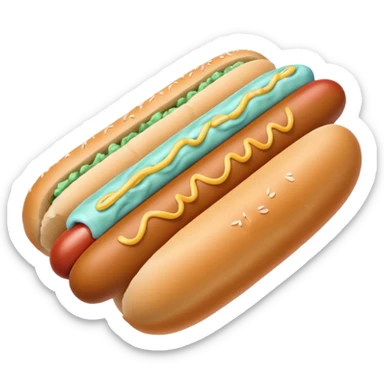 a blue colored hotdog bun with a minty colored hotdog in the middle of it sticker
