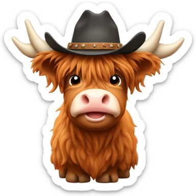 mini highland cow with cowboy hat  sticker