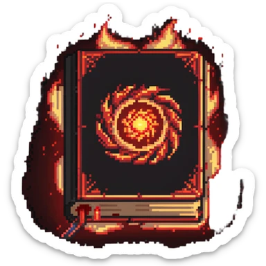 red cursed book with a glowing spell effect swirling around it sticker