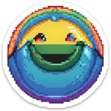 planet with rainbow gradient surface and a big happy smile sticker