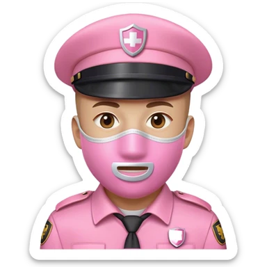 Pink security guard, faceless, square symbol on mask sticker