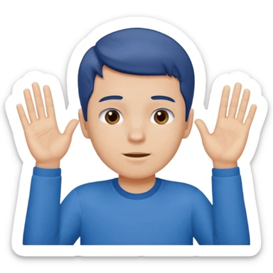 A boy with both hands facing up saying 67 sticker