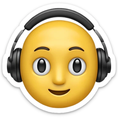 Ein gelber runder Emoji. Augen geslossen. Total im moment. Glpcklich, leichtes lächeln. Verträumt. Leichtigkeit. Freiheit. Overearkopfkörer auf und im hintergrund leichte muster die erkennen lassen dass techno läuft sticker