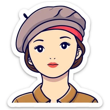 Parisian woman wearing a beret hat sticker