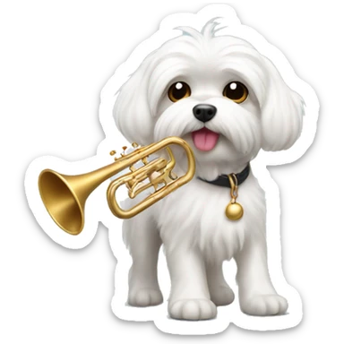 maltese dog furry with trombone sticker