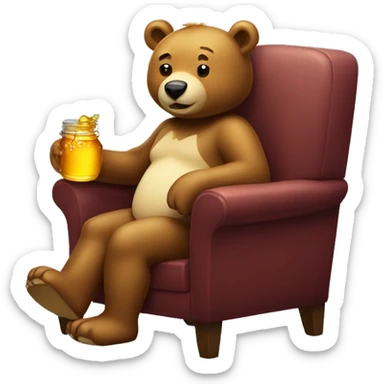 A bear in a chair eating honey sticker