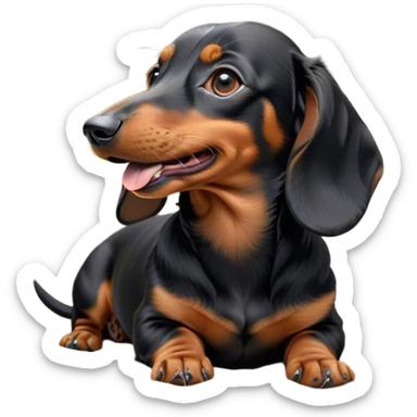 Cinematic Cute Yawning black and tan Dachshund Portrait Emoji, Head tilted slightly with a dramatic, wide-open yawn, showcasing a smooth black and tan coat with a subtle luster, floppy ears slightly drooping, round brown eyes barely open in drowsy contentment, Simplified yet irresistibly adorable features, highly detailed, glowing with a soft, cozy glow, high shine, relaxed yet expressive, stylized with a touch of whimsy, bright and endearing, soft glowing outline, capturing the essence of a sleepy yet affectionate companion, so drowsy it feels like it could stretch right out of the screen and curl up for a nap! sticker