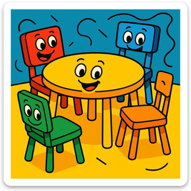 playful cartoon style table with four chairs sticker