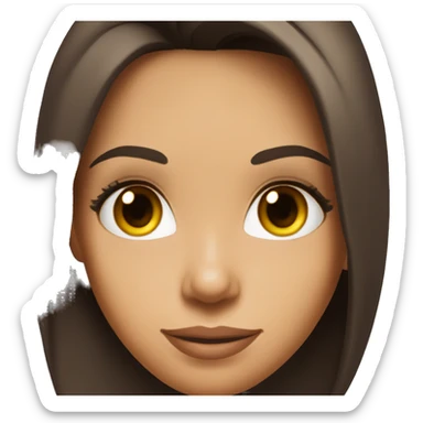 3/4 face, contrasted, shadow, light, Eva Longoria expression, happy, thin nose, brunette woman, hazel eyes, long eyelashes, dark shoulder shaded hair, white t-shirt sticker