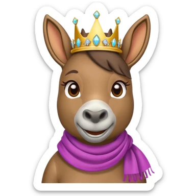 sassy donkey with a tiara and designer scarf, striking a diva pose, emoji style sticker