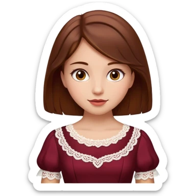 Bordo elbise giyen ama beyaz danteller olan çok guzel kahverengi saçlı bir kız resimi sticker