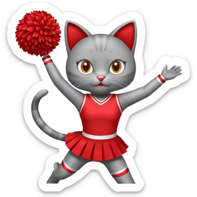 A sleek grey cat cheerleader twirling pom-poms with confident energy. sticker