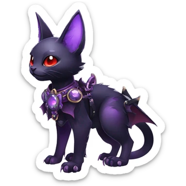 cool kawaii edgy evil black purple red ethereal fantasy beautiful elegant nargacuga-bat-cat-Fakemon wearing legs spats a collar harness with jewelries full body sticker