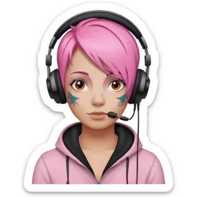 headphone and tattoes on face and pink haired sticker