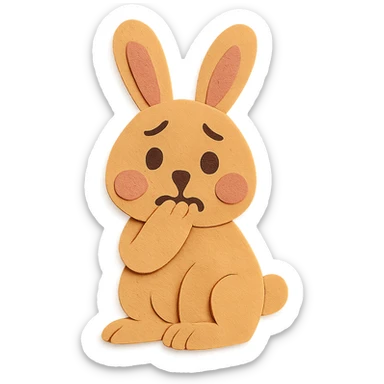 apricot bunny biting paw nervously, full body, paper-craft style sticker