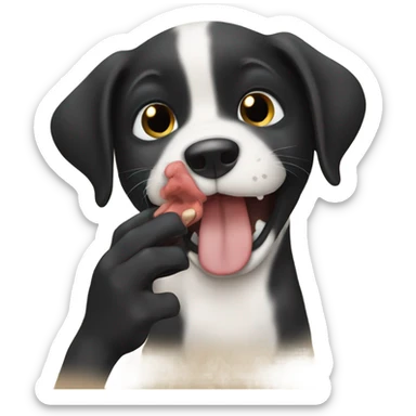 Black lab puppy biting a hand. Make sure dog had hand in mouth  sticker