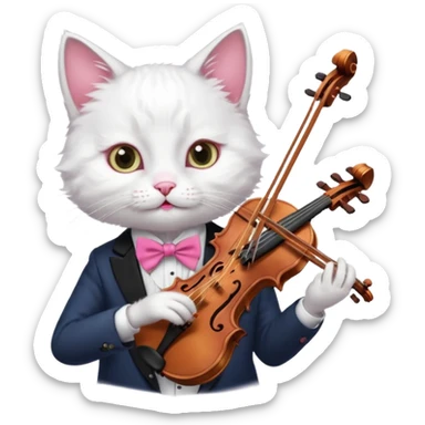 white cat play violin sticker