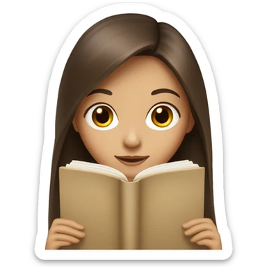 brunette long hair girl with beige soin and brown eyes reading book sticker