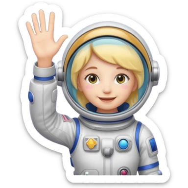 space molly as a cute emoji, waving hand, pastel colors, space suit, smiling sticker