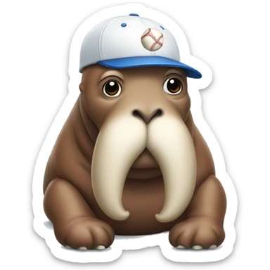 walrus with a baseball cap sticker