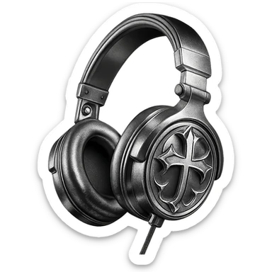 pink gothic headphones with metallic gothic motifs and reflective surfaces sticker